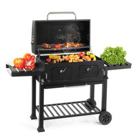 Charcoal Grill Outdoor BBQ Grill, Extra Large Cooking Area with Two Individual & Adjustable Charcoal Doors, Foldable Side Tables for Outdoor Cook