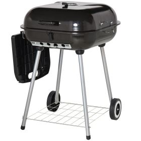 Outsunny 21" Portable Charcoal Grill with Wheels and Bottom Shelf, BBQ Smoker with Adjustable Vents on Lid for Picnic Camping Backyard Cooking, B
