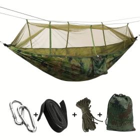 Camping Hammock with Net with 440 lb Capacity - Lightweight Camping Hammock Chair - Double or Single Size with Tree Strap and Included Carry Bag (Color: Camouflage)